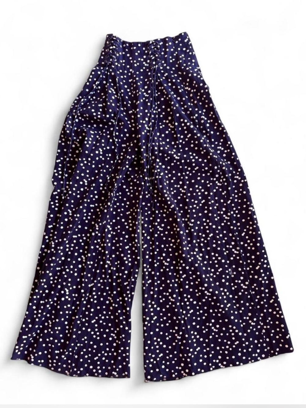Free People Navy Polka Dot Wide-Leg Palazzo Pants